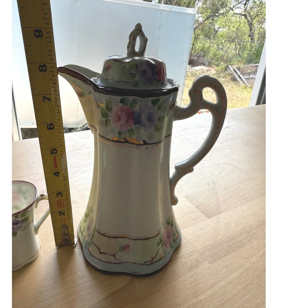 Vintage Hand Painted Porcelain Coffee Pot Floral Gold Japan Tea Chocolate‎ Pot